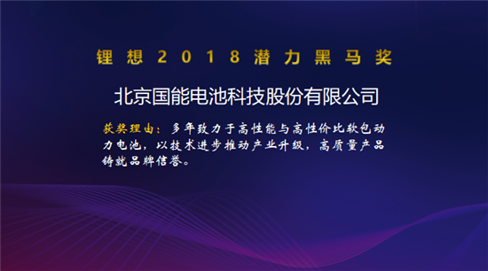塔菲爾/國(guó)能電池/卡耐新能源/卓能新能源榮獲“鋰想2018潛力黑馬獎(jiǎng)”