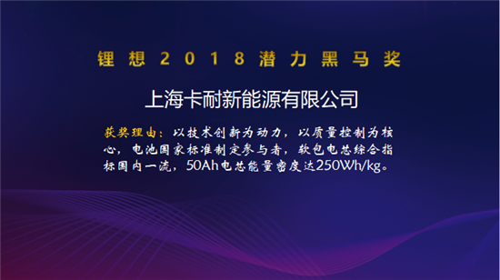 塔菲爾/國(guó)能電池/卡耐新能源/卓能新能源榮獲“鋰想2018潛力黑馬獎(jiǎng)”